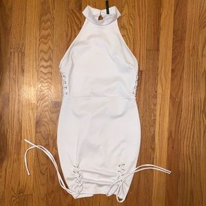 SMALL white silver detail scrunch drawstring dress